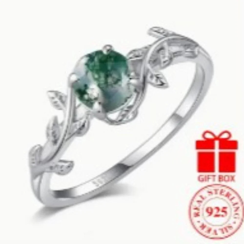 Round Water Grass Agate Ring - 925 Sterling Silver, Hypoallergenic Women size 8 - Picture 6 of 6